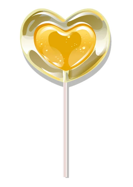 Romantic lollipop in the shape of a heart. Sweetness for Valentines day. Vector illustration. — Stock Vector