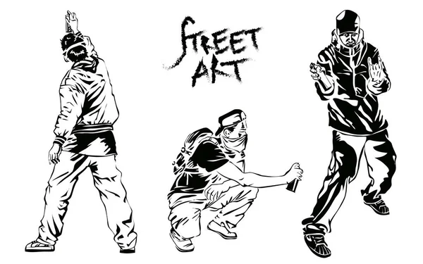 Set van graffitikunstenaars. Collectie straatkunst elementen. Vectorillustratie. — Stockvector