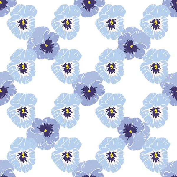 Seamless pattern with pansies flower on white background. Vector set of blooming floral for wedding invitations and greeting card design. — Stock Vector