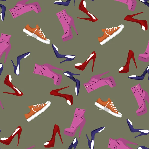 Modello senza cuciture di Scarpe - scarpe da corsa scarpe da ginnastica, stivali, scarpe col tacco alto. Elemento di design. Illustrazione vettoriale della moda . — Vettoriale Stock