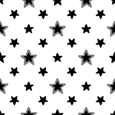 Yıldız ile Seamless modeli. Siyah ve beyaz vektör çizim.