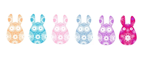 Conjunto de siluetas de conejo con un patrón abstracto brillante. Ilustración vectorial aislada sobre fondo blanco. Conejito inusual para el diseño de Pascua y tarjetas . — Vector de stock