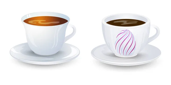 Café y taza de té maqueta en el diseño de vectores de placas. Aislado sobre fondo blanco . — Vector de stock