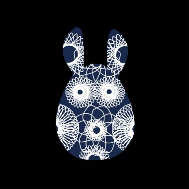 Olağandışı bunny Paskalya tasarım ve kartları için. Tavşan siluetleri ile parlak bir soyut desen. Siyah arka plan üzerine izole vektör çizim.