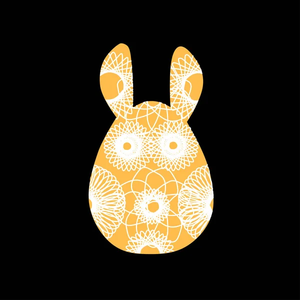 Ungewöhnliche Hasen für das Osterdesign und Karten. Kaninchensilhouetten mit einem hellen abstrakten Muster. Vektor-Illustration isoliert auf schwarzem Hintergrund. — Stockvektor
