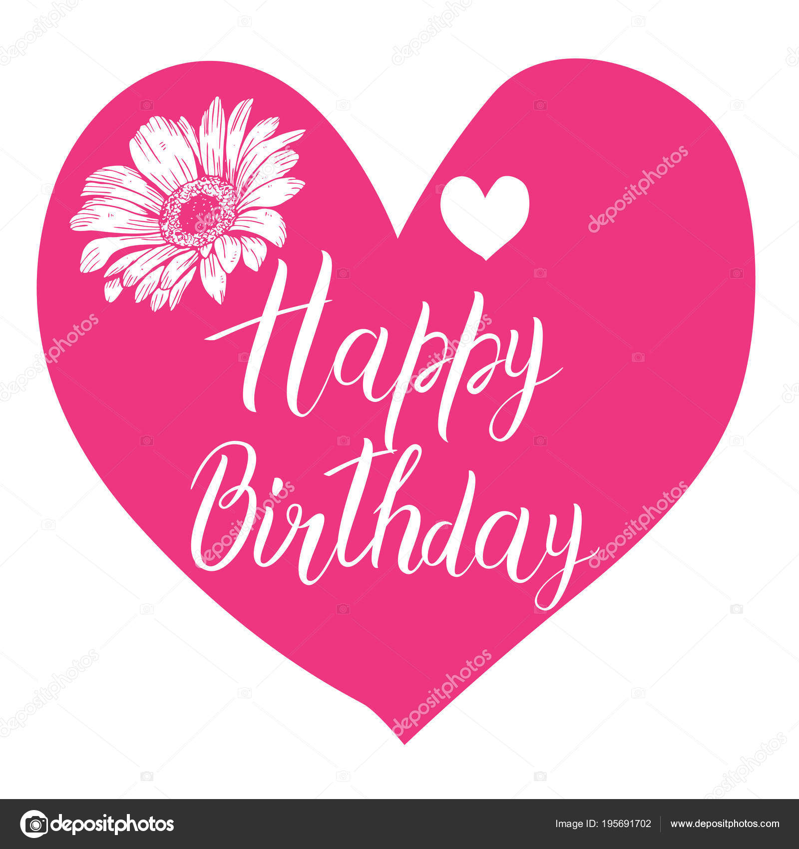 Joyeux Anniversaire Calligraphie Lettres Sur Grand Coeur Rose Avec Fleur Carte Postale Lumineux Design Vectoriel Typographie Festive Pour Les Cartes De Voeux Image Vectorielle Anya Pic O Matic Ru C