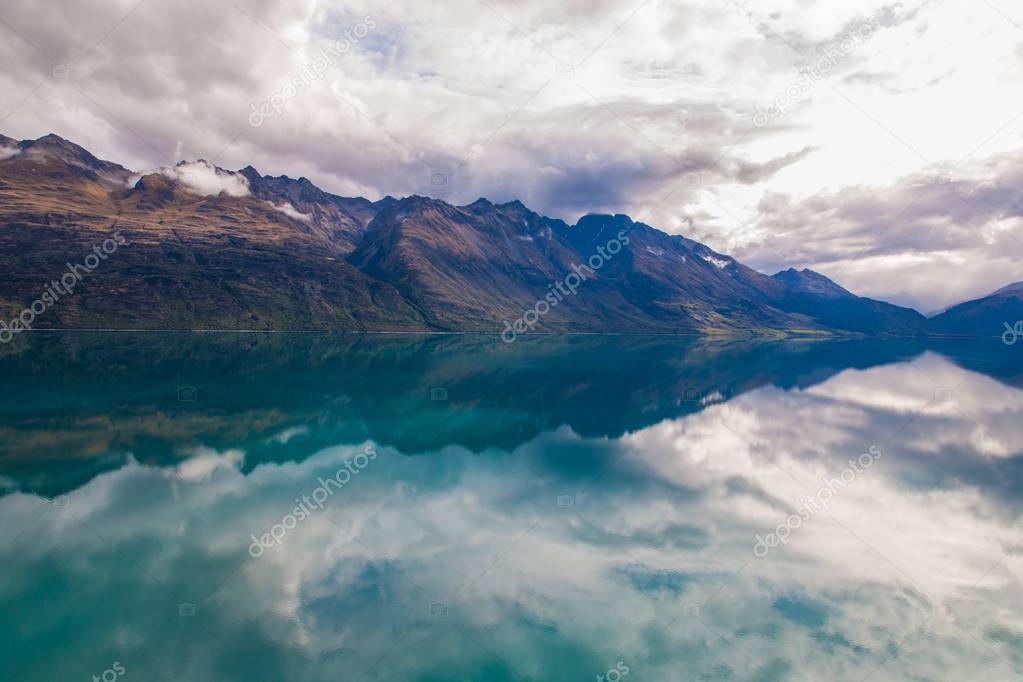 Mountain & reflection lake view point on the way to Glenorchy, South island of New Zealand