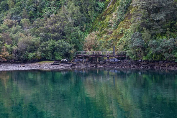 Yansıma gölde Milford ses, Fiordland Milli Parkı, Newzealand. — Stok fotoğraf