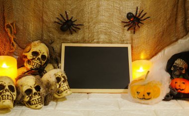 Cadılar Bayramı dekorasyon duvar arka plan üzerinde kopya alanı ile