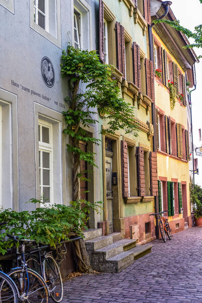 FREIBURG IM BREISGAU, GERMANY - May 17, 2017: old town street in Freiburg, a city in the south-western part of Germany