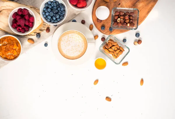Buenos días, desayuno saludable con vista al espacio de texto — Foto de Stock