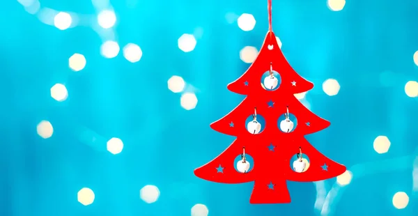 Julkort med julpynt på en gnistrande blå bakgrund — Stockfoto