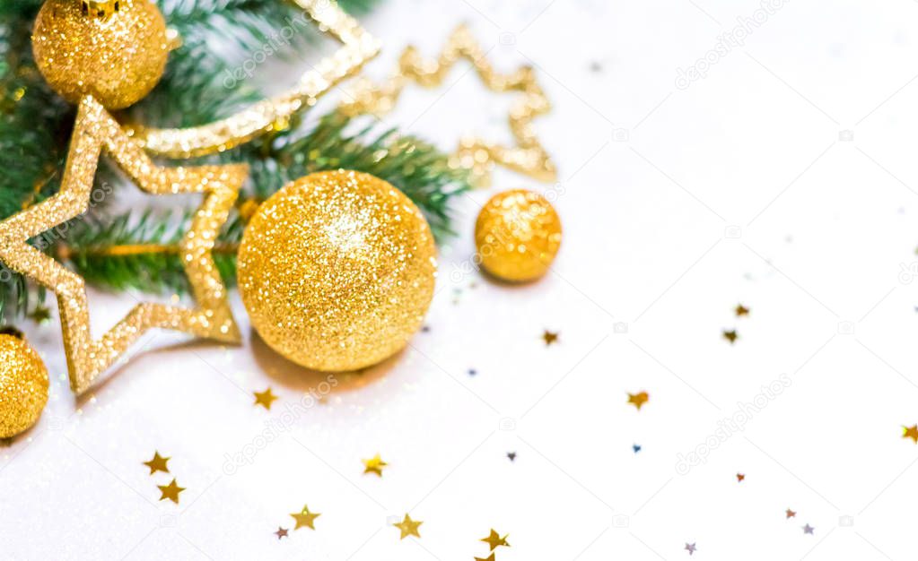 Golden Christmas background, christmas card, place for text
