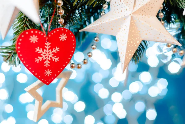 Guirnalda estrella de la tarjeta de Navidad, azul y plata espacio de copia decoración de Navidad. Feliz Navidad. . — Foto de Stock