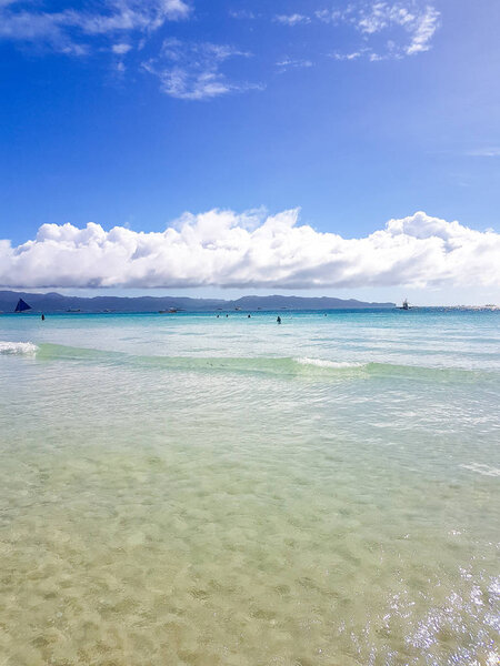 ocean, white beach blue sky sand sun daylight relaxation landscape viewpoint for design postcard and calendar