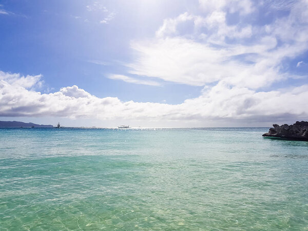 ocean, white beach blue sky sand sun daylight relaxation landscape viewpoint for design postcard and calendar