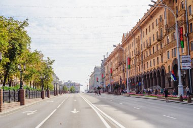 9 Eylül 2018, Minsk, Şehir Günü, şenlikler, Lenin Caddesi Minsk manzarası, Belarus