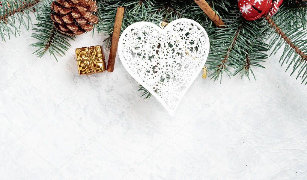 Christmas toy heart on a white background, Christmas background, minimalism