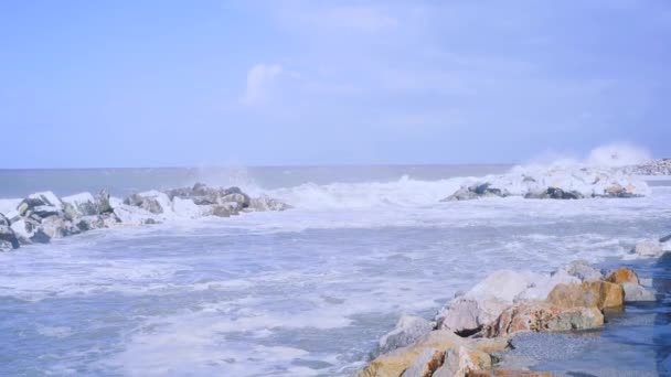 Gelombang besar dan badai di Marina di Pisa, Italia — Stok Video