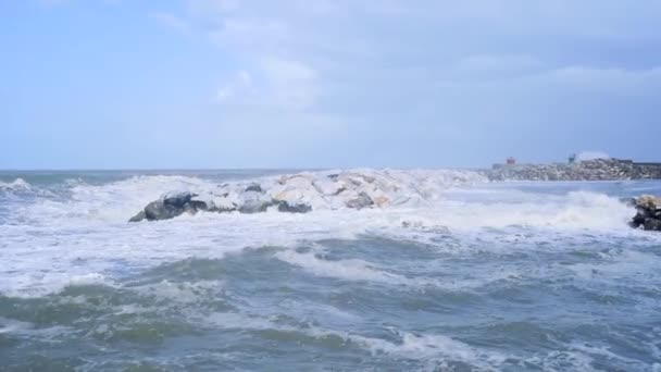 Μεγάλα κύματα και καταιγίδα στη Μαρίνα ντι Πίζα, Ιταλία — Αρχείο Βίντεο