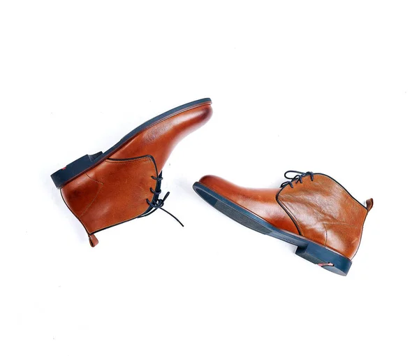 Luxueuses chaussures homme en cuir marron et bleu isolé sur un blanc — Photo