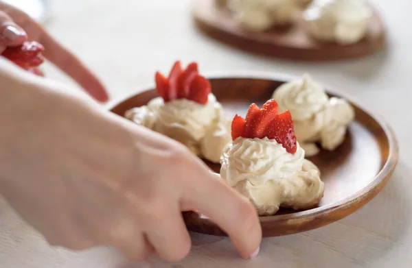 Strawberry pavlova cake, pavlova dessert, the meringue with strawberries