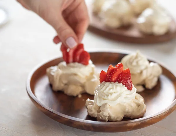 Strawberry pavlova cake, pavlova dessert, the meringue with strawberries