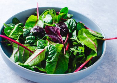 Ispanak, romaine ve marullu taze yeşil salata.