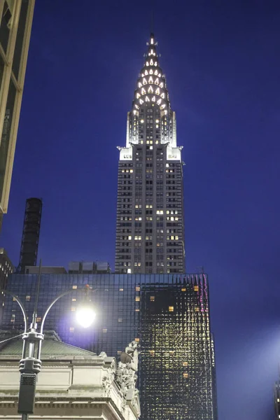 Abenddämmerung Chryslergebäude Manhattan Blick Von Der Grand Central — Stockfoto