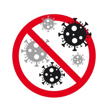 Coronavirüs salgını. Salgın ya da virüs enfeksiyonu konsepti. Koronavirüsü durdurun. İçki yasağı işareti. Sağlık riski hastalığı. Vektör illüstrasyonu