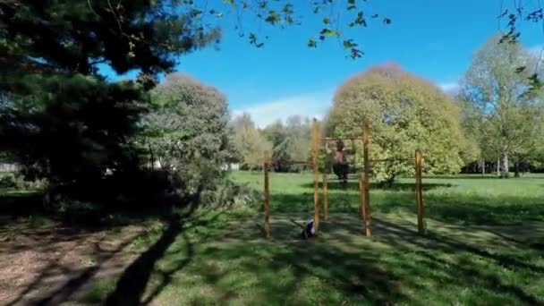 Hombre joven haciendo ejercicio en el gimnasio al aire libre — Vídeos de Stock