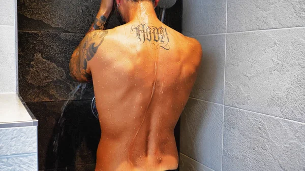 Attractive Young Muscular Man Taking Shower — Stock Photo, Image