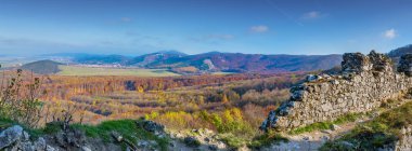 Terk edilmiş sonbaharda Ortaçağ Plavecky kale kalıntıları