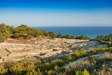 Antik şehir Kamiros (Island, Rodos, Yunanistan görünümünü)