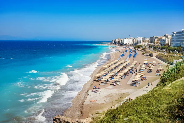 Aegean Beach Sunshades City Rhodes Rhodes Greece — Stock Photo, Image