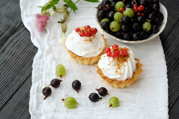 Prăjituri delicioase cu vedere la cremă și fructe de pădure — Fotografie, imagine de stoc