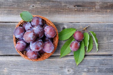 Ahşap sepet içinde lezzetli taze Erik 