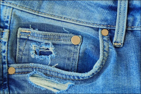 Calça jeans jeans azul com bolso e botões — Fotografia de Stock