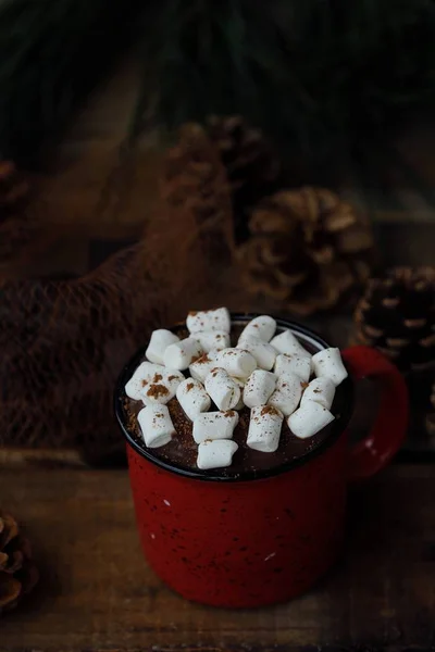 Leckere heiße Schokolade mit Marshmallows auf dem Tisch — Stockfoto