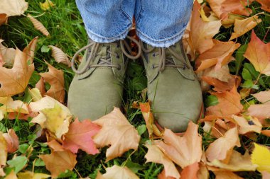 Güzel ayakkabıları Park ile sonbahar yaprakları 