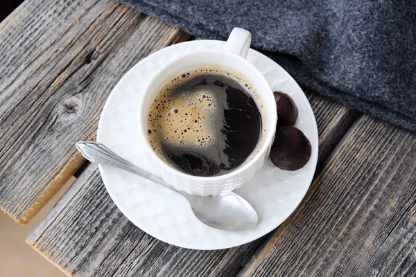 Pyszne Świeże Kawy Smaczne Pled Szary — Zdjęcie stockowe