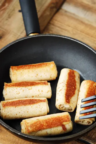 Fresh Pancakes Meat Pan — Stock Photo, Image