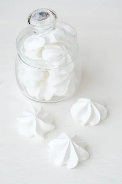 White Fresh Meringues Glass Jar — Stock Photo, Image