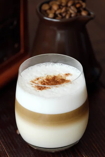 Delicioso Café Latte Com Canela Copo — Fotografia de Stock