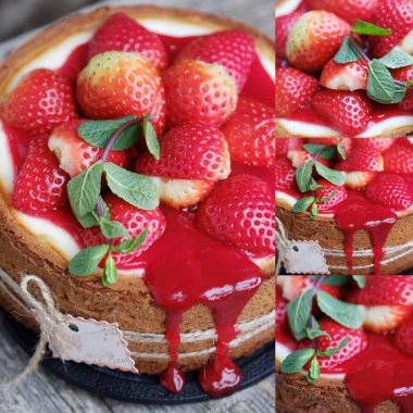 Çilek ve nane ile lezzetli güzel peynirli kek 