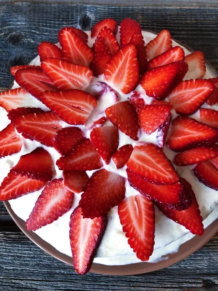Tort Delicios Căpșuni Proaspete Smântână — Fotografie, imagine de stoc