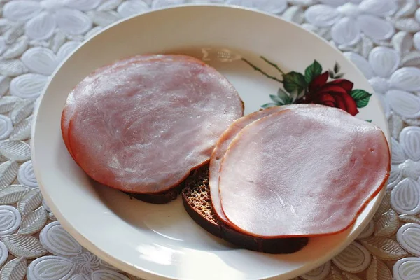 Ham Bread Sandwiches Table — Stock Photo, Image