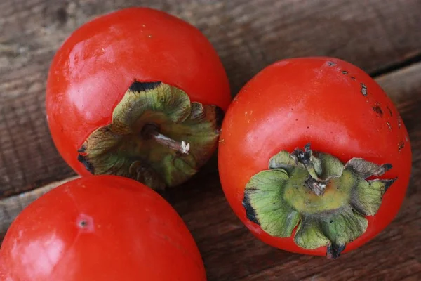 Läcker Saftig Persimon Till Frukost Närbild — Stockfoto