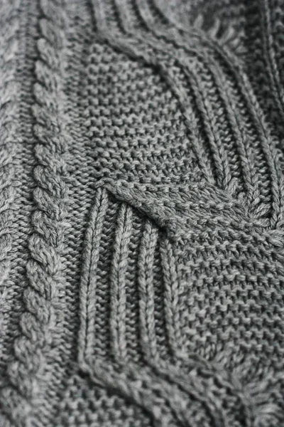 Smuk Strikket Grå Sweater Tæt Visning - Stock-foto