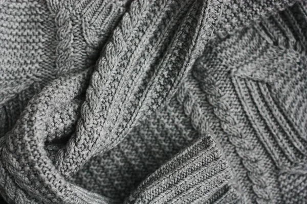 Frumos Tricotat Pulover Gri Închide Vederea — Fotografie, imagine de stoc